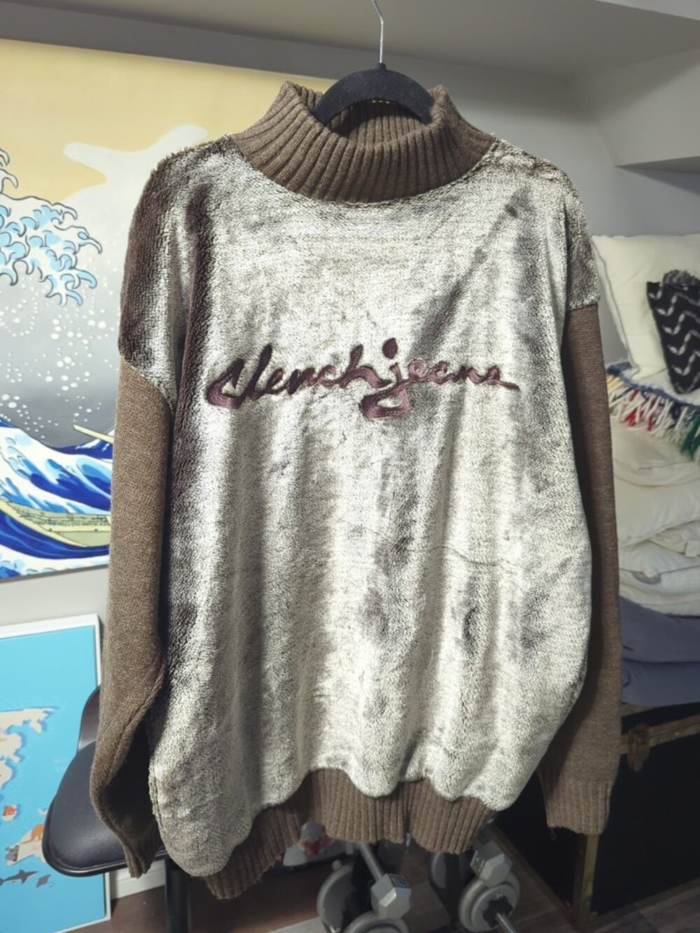 VTG Y2K Clench Jeans Pullover Turtleneck Furry Sweater Men’s XL Wool Brown